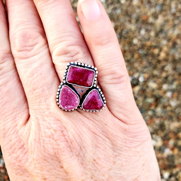 New Cherry Ruby and Druzy 925 Silver Ring. - Picture 8 of 14